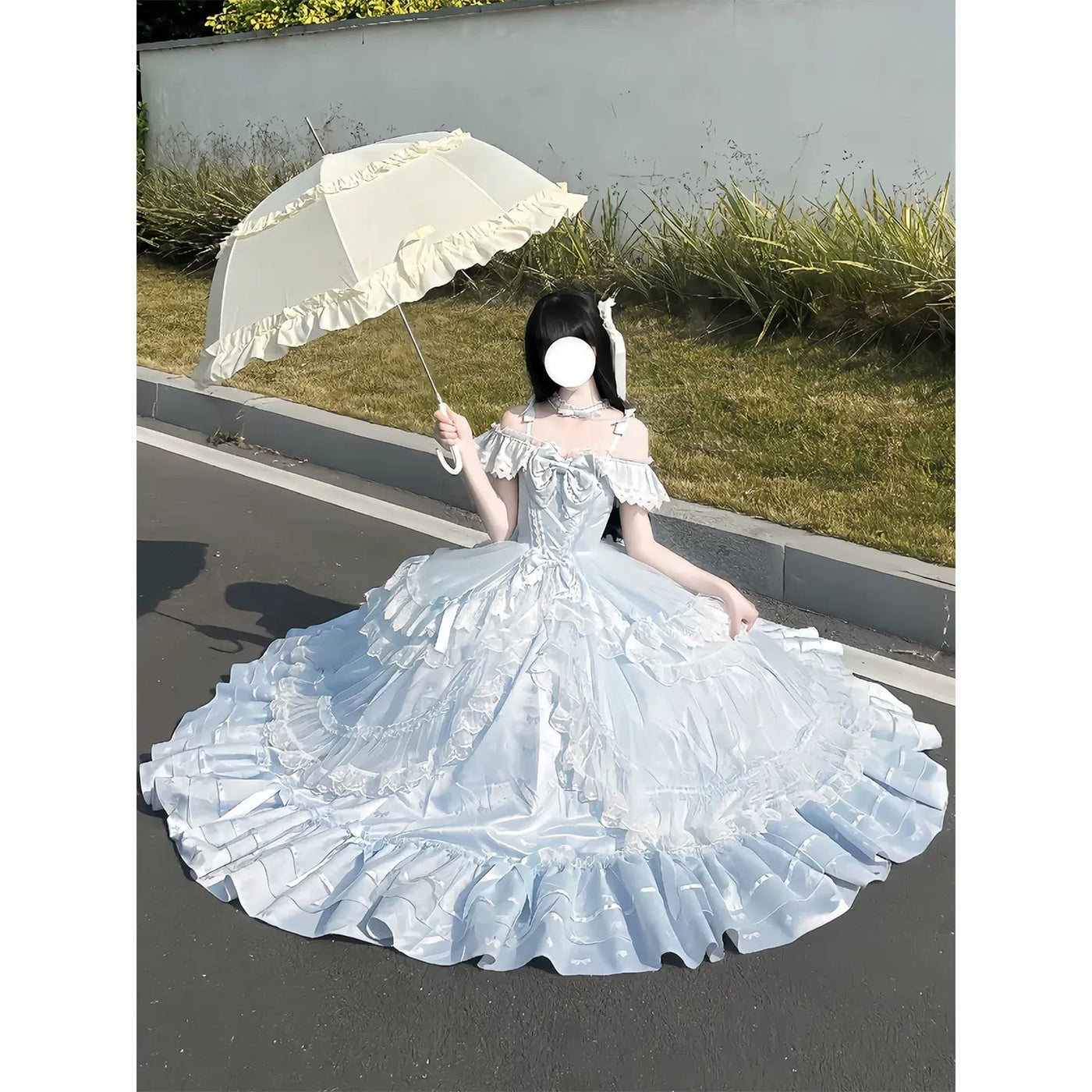 Emoji Dream - Sweet Lolita Gown - Pale blue off-shoulder floor-length