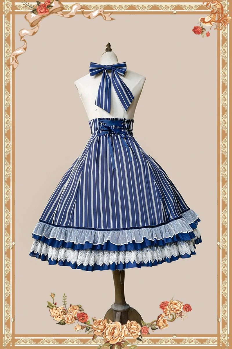 Infanta - Elegant Lolita Stripe High-waist - Jumper Dress Set and Cape SK Skirt