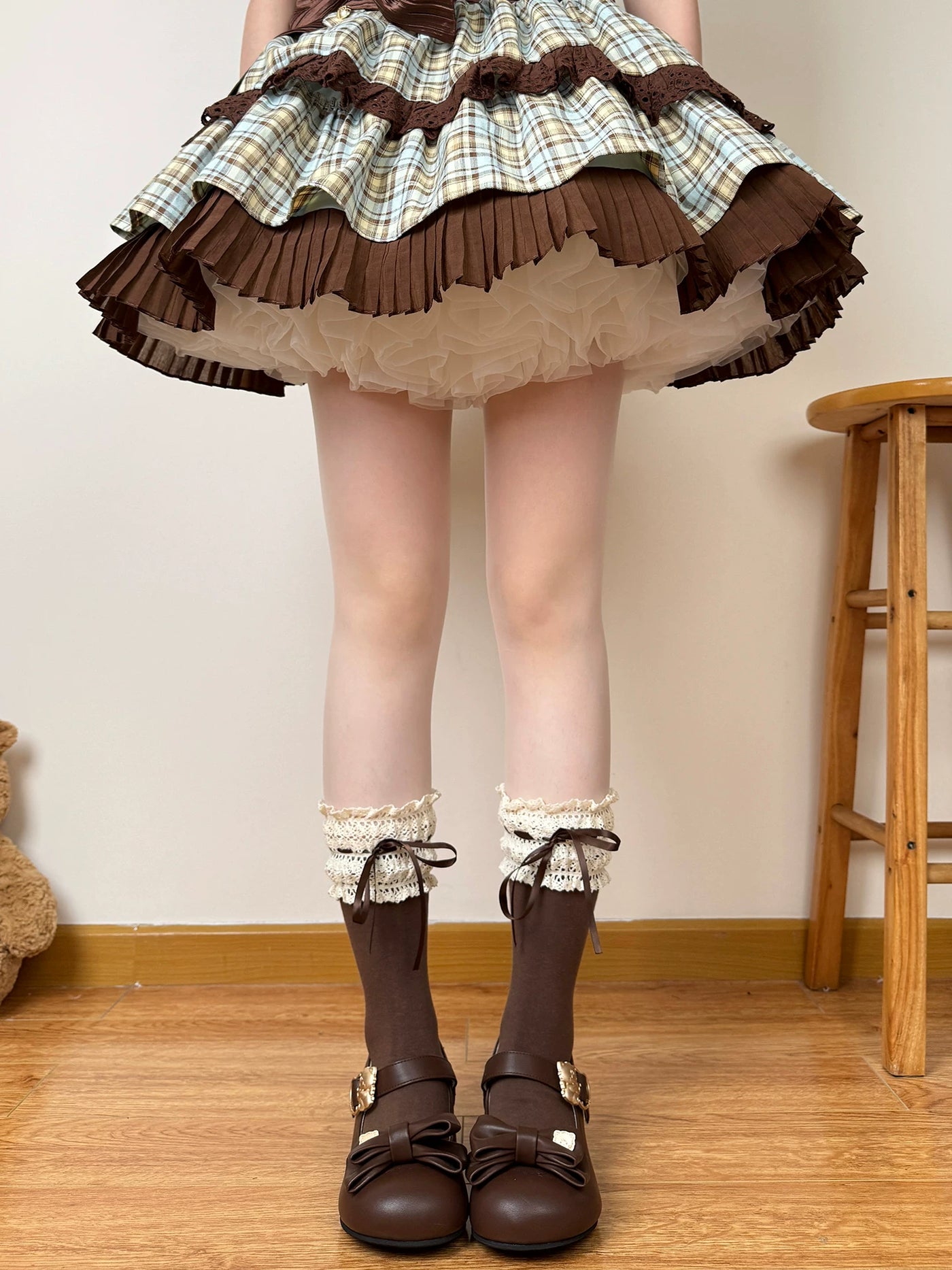 Chubby Bear Tales - Caramel Cocoa - Socks with Optional Lace-Up Ribbon Accents