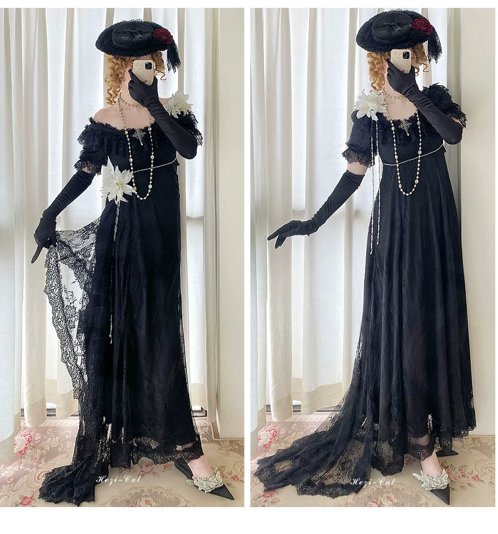 Moon Lily - Holy Heart Lily - Lace Trimmed Empire Waist Dress with a Train – detail view 8