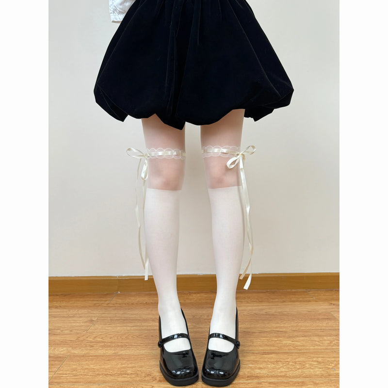 Chubby Bear Tales - Ballet White Collection - One-Size Stockings with Bow and Pattern Variants