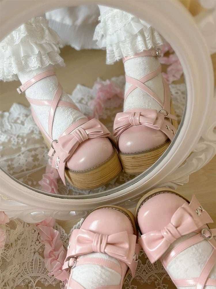 SeeYou - Sweet Cake - Sweet Lolita platform shoes with a round toe and large bow - product detail 9