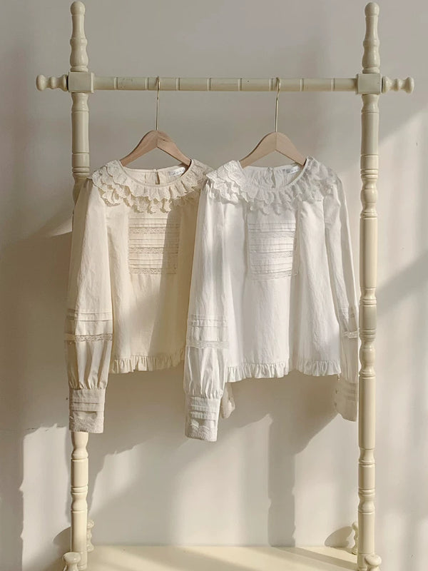 With PUJI - Jennie - Sweet Lolita Cotton Shirt, Ruffled Round Collar product view