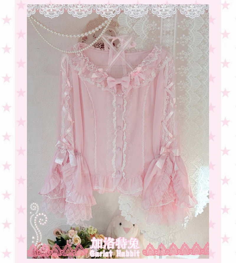 Galette Bunny — Pearl Ribbon Low-Neck Hime-Sleeve Blouse