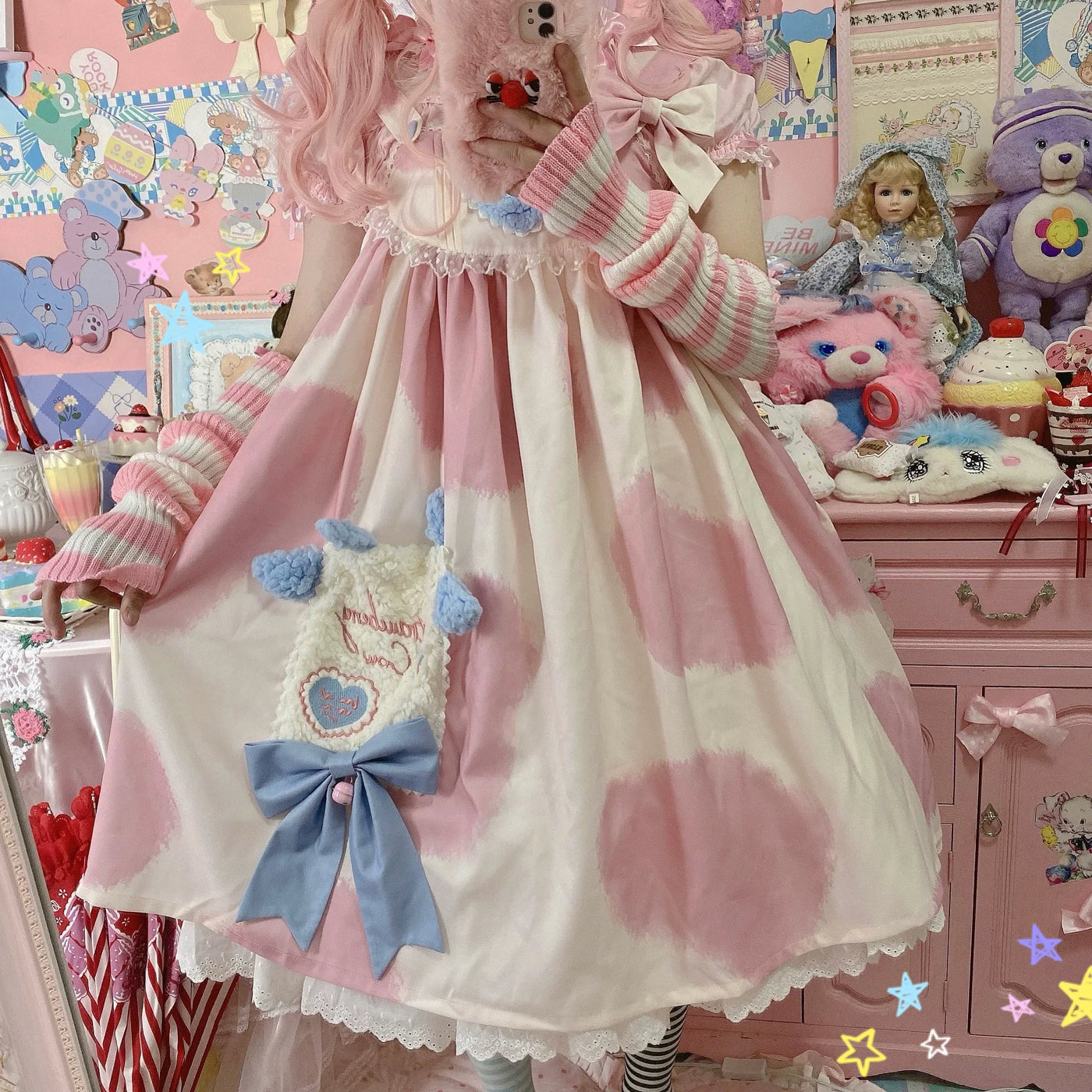 Tata Long Ear - Little Milk Cake Cow Print - JSK dress with a cow-print pattern