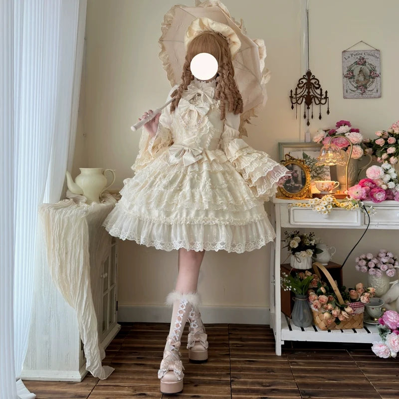 Hanguliang - Love and Heart Palpitations - Sweet Wedding Lolita JSK Dress, Pearl and Lace Accents