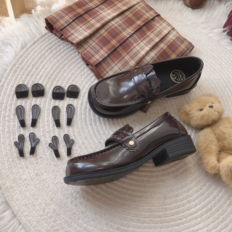 Sheep Puff Lolita shoes with classic design, featuring a rounded toe and decorative bows, ideal for cute fashion styles.