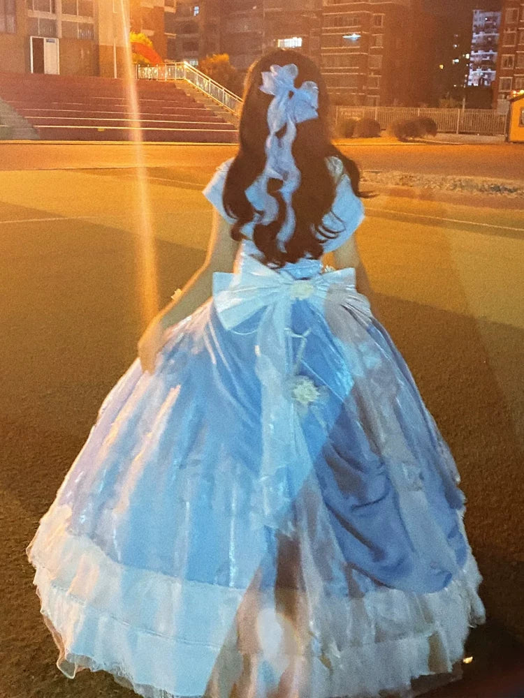 Flora Muse - Rose Encounter Lolita Ball Gown - Blue off-shoulder