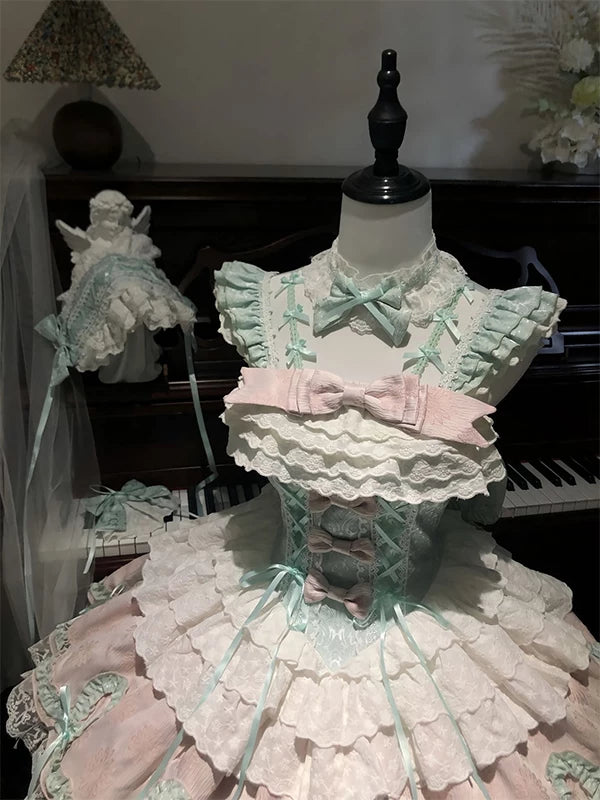 Creamy - Mint Ballet Pastels - Mint-and-Pink JSK Dress with Bow Details