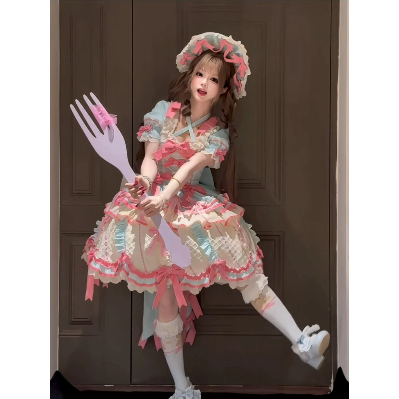 Creamy - Mint Ice Cream - Lolita Fashion Dress with Layered Ruffles and Train