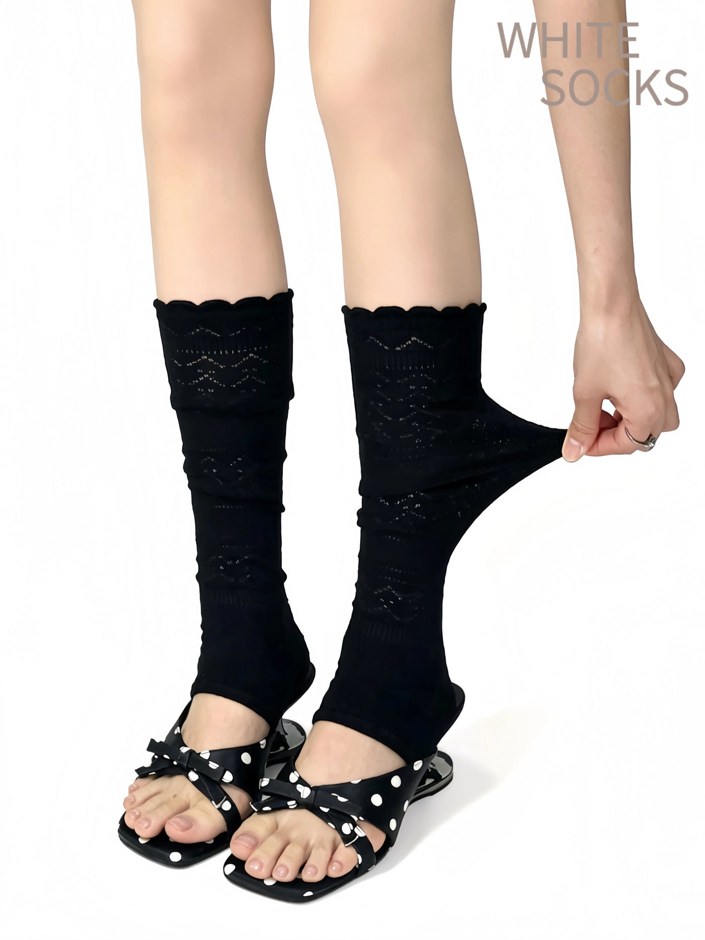 White Socks - Scalloped Rib - Cotton Mid-Calf Sock Covers with Slouchy Cuffs