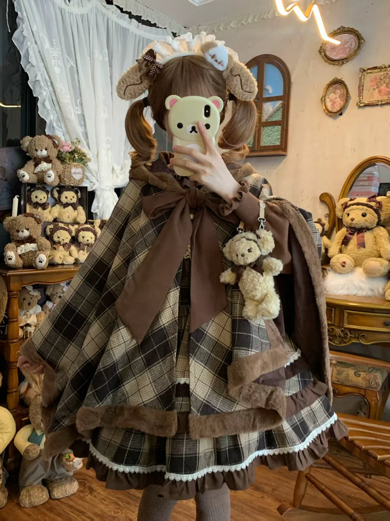 Thousand Wood Waffle Brown Plaid Lolita Cape — Brown Plaid Cape