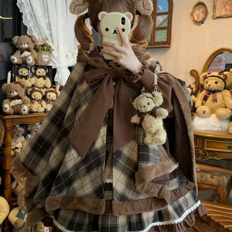 Thousand Wood Waffle Brown Plaid Lolita Cape — additional product view