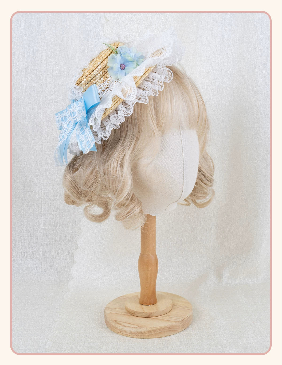 Stardust Rose - Forest Lace Bow - Straw Flat Hat with Lace Bow Hair Clip