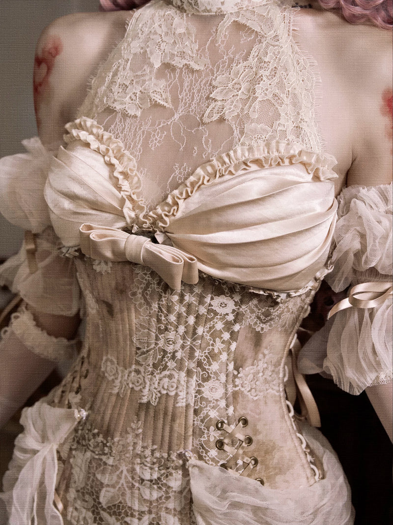 BLOOD SUPPLY: Cupid's Poetry Box Tencel Lace Corset Top and Sleeves, product view 4