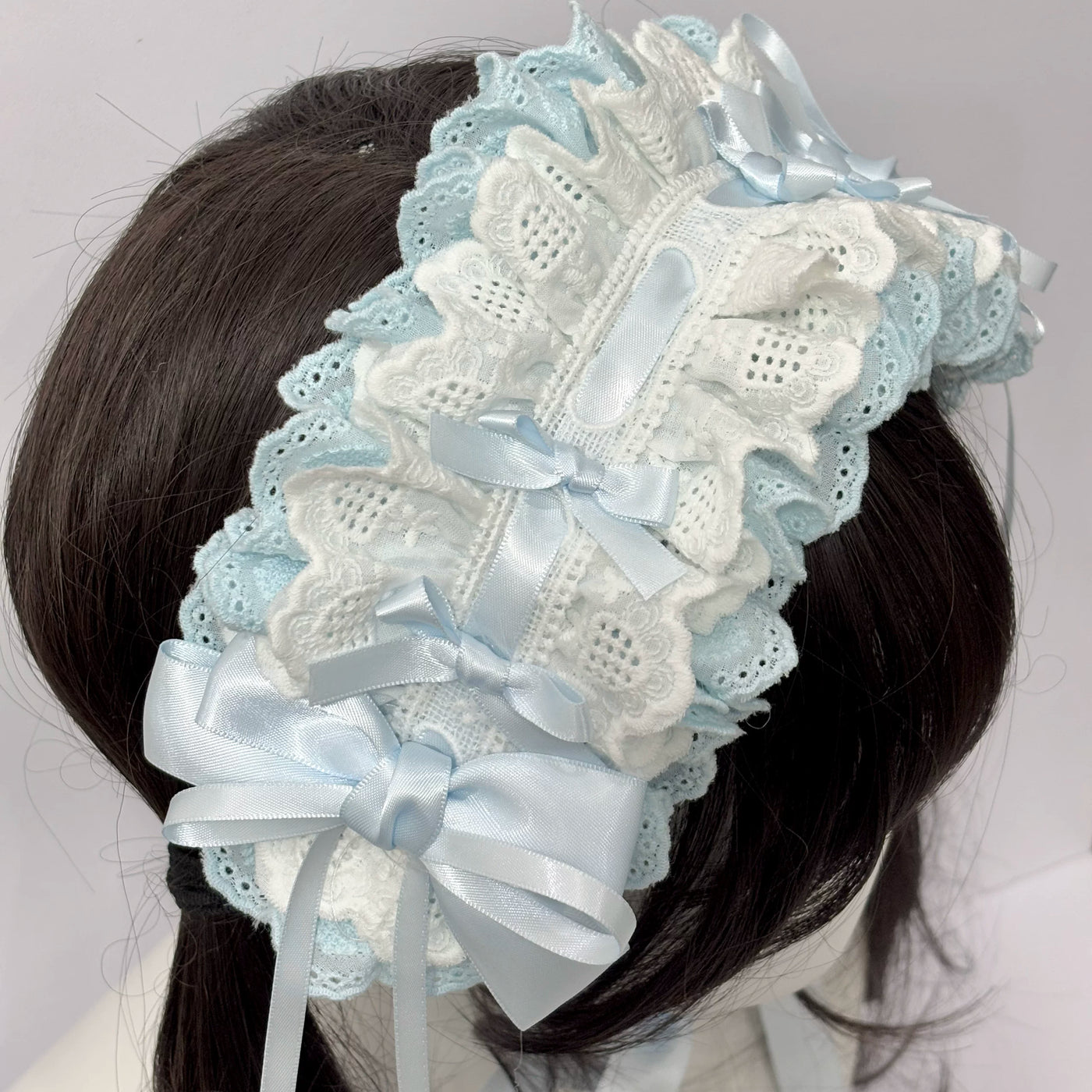 Cat Tart - Handmade Lace Bow - Lace-Trimmed Headband with Ribbon Ties