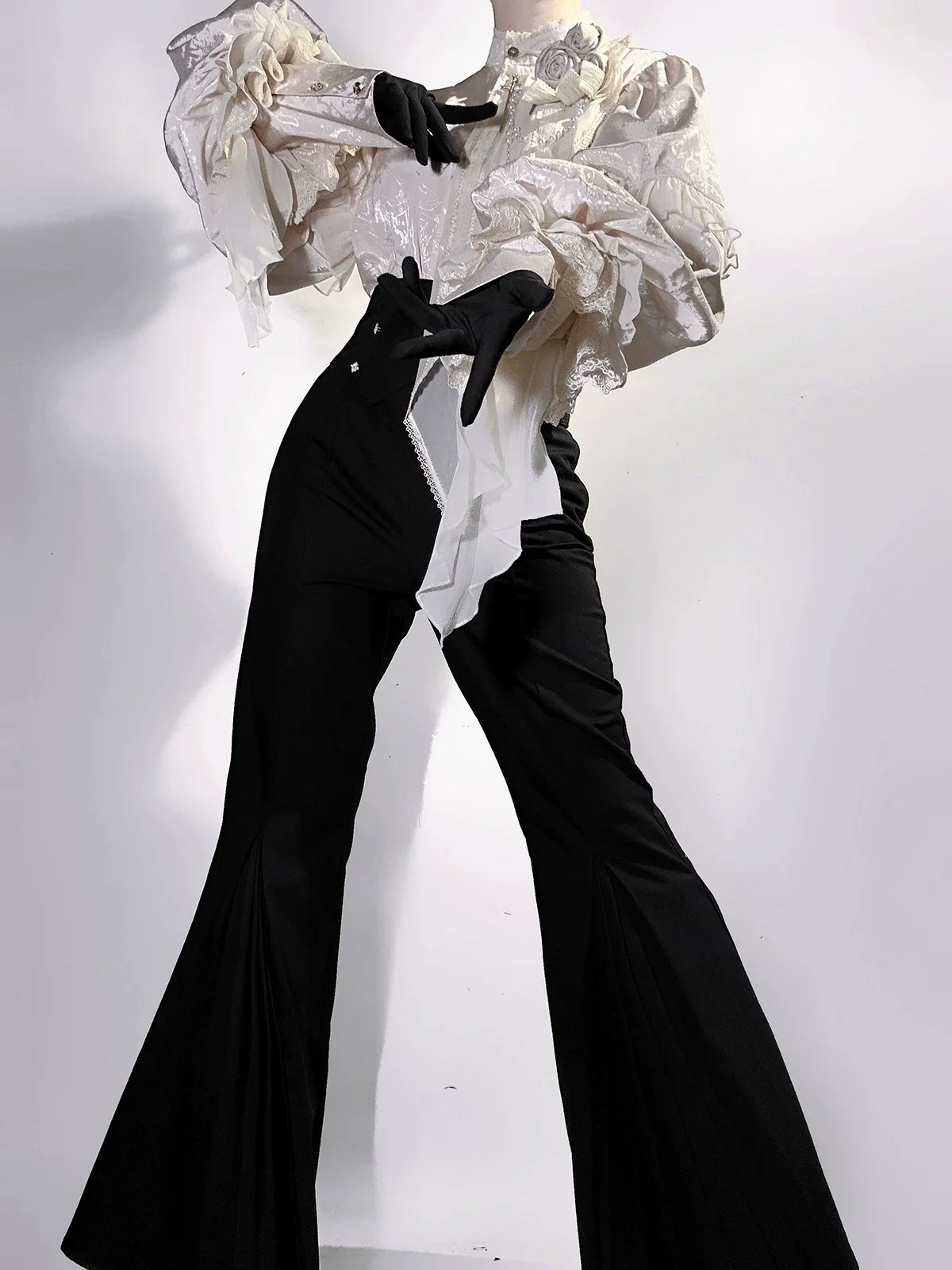 Letters from Unknown Star - Rose and Sword - Ouji Lolita Jacquard Blouse & High Waist Pants Suit