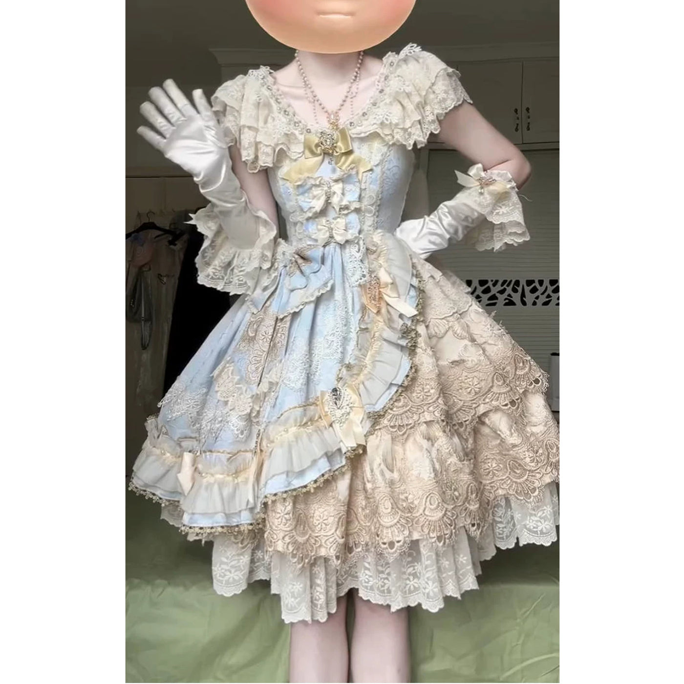 Creamy - Eternal Princess - Pale Blue and Ivory Full Lolita Dress Set with Layered Lace
