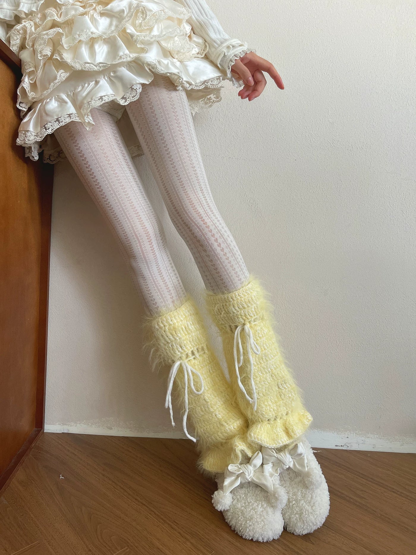 Sock Noble - Bichon Candy - Long Plush Leg Warmers with Tie Details