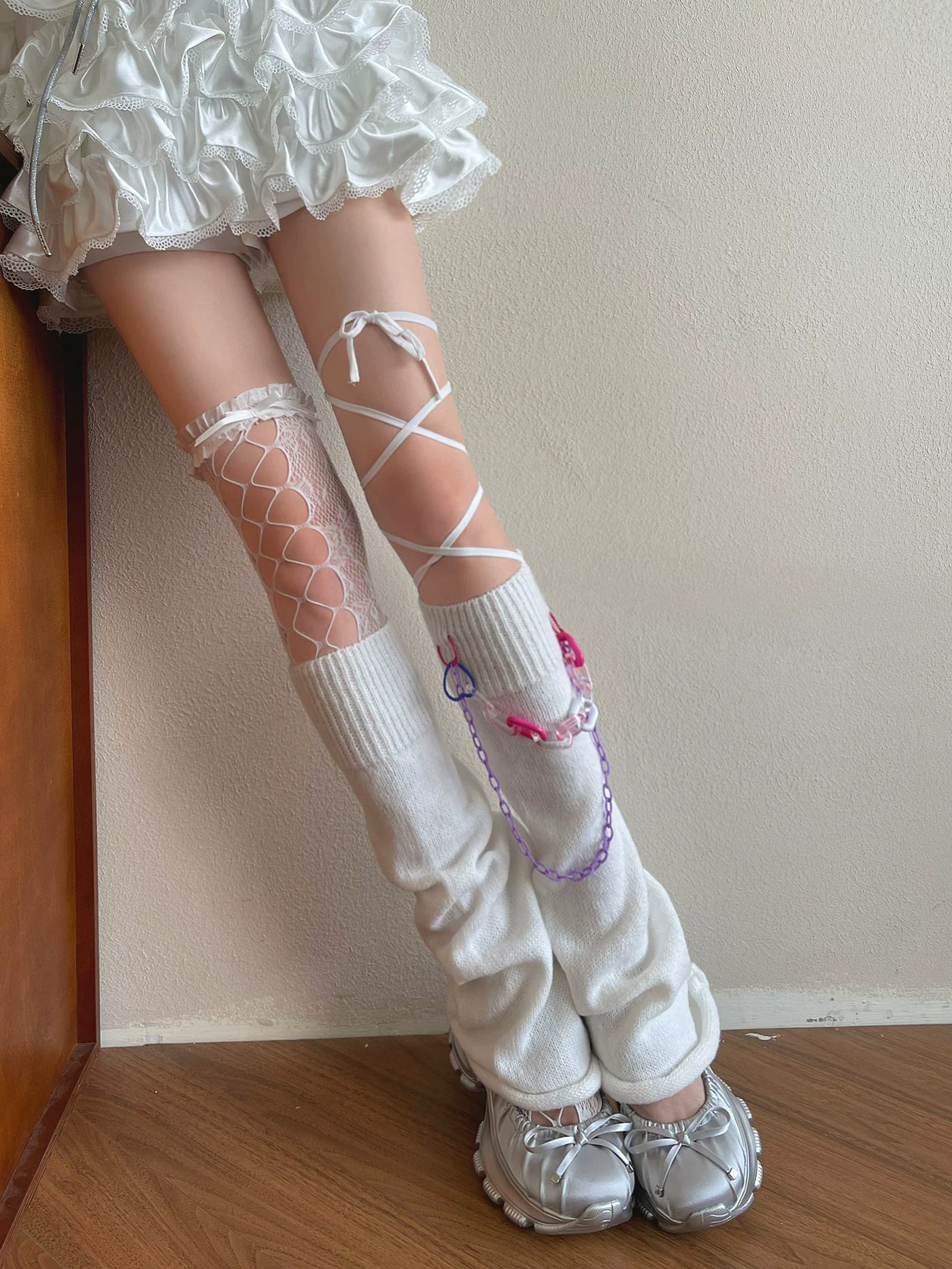 Sock Noble - Punk Layering - Lolita sock covers with lace straps and flared cuffs