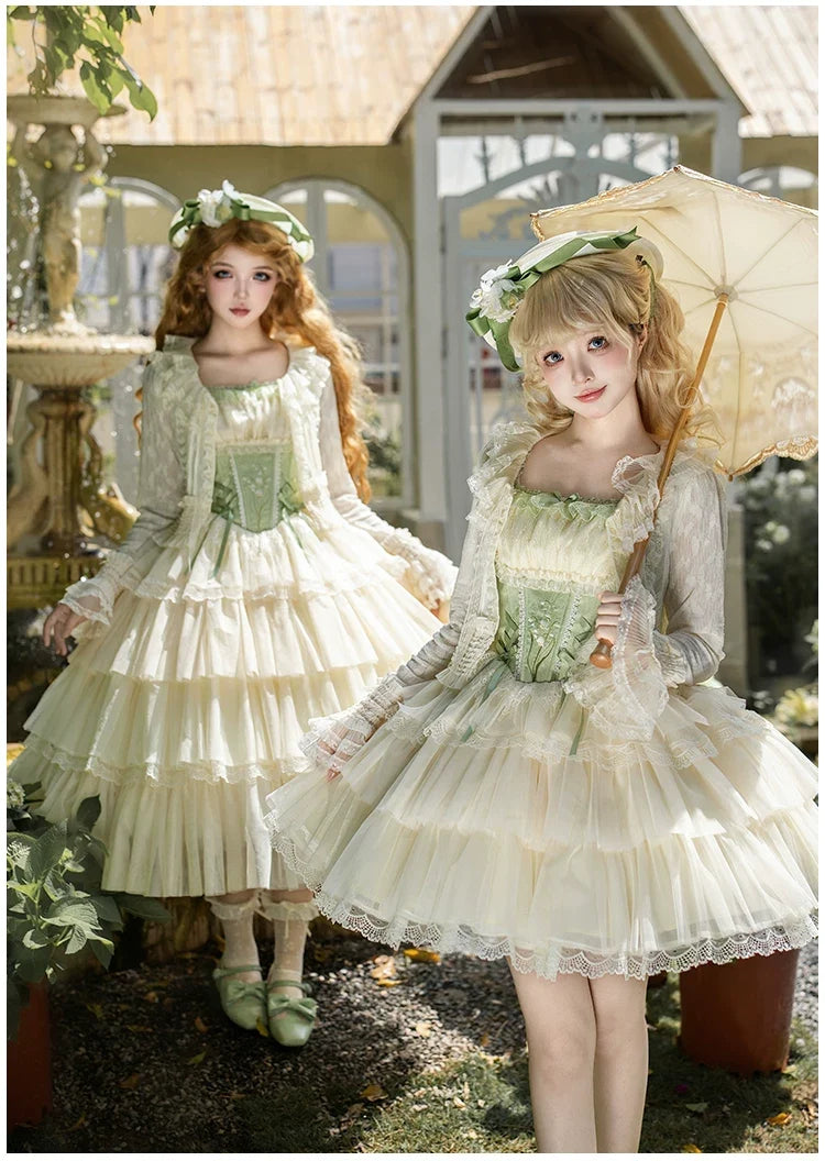 With PUJI - Lily of the Valley Whisper - Embroidered Classic Lolita Corset JSK Dress
