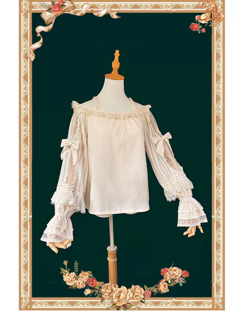 Infanta - Morning Dew - Lace-Sleeve Chiffon Blouse