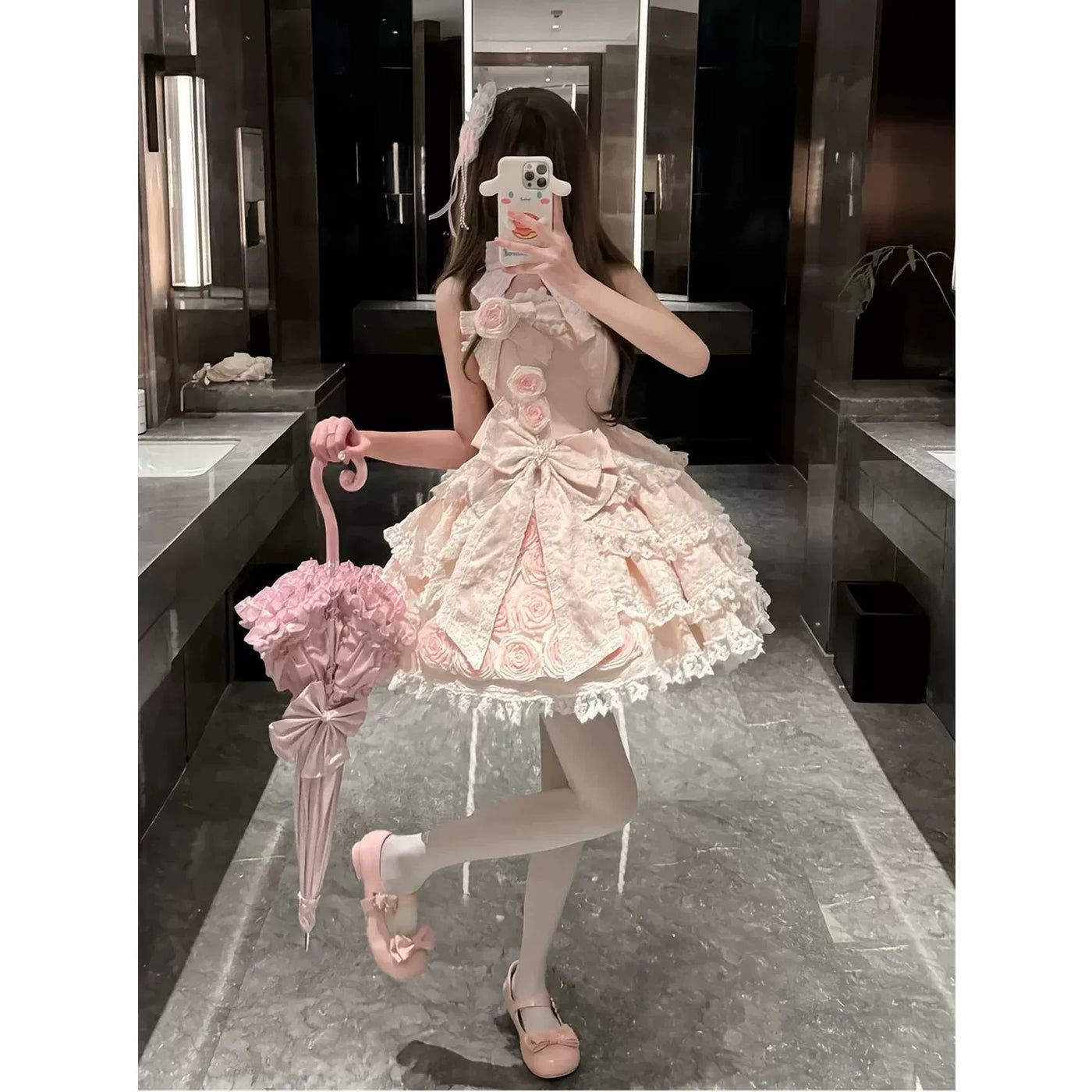Creamy - Rose Garden - Pink Lolita dress with layered rose appliqués