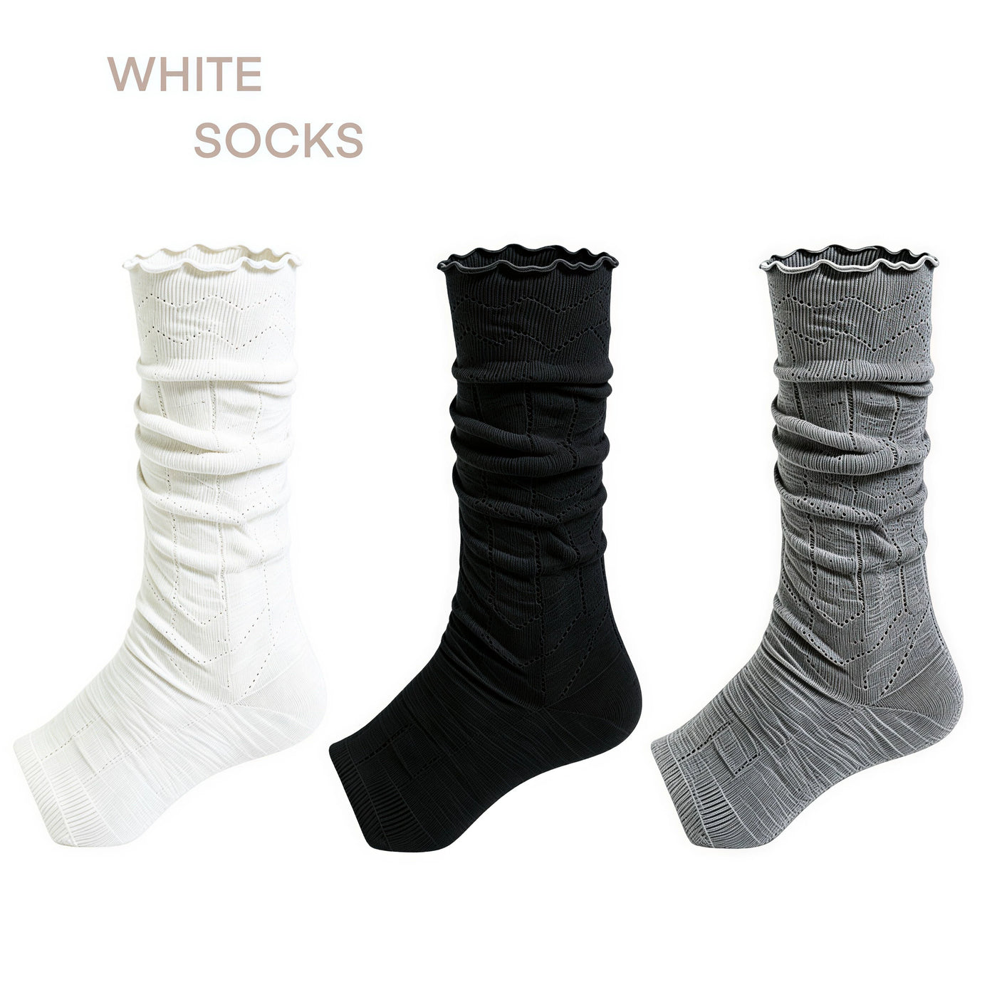 White Socks - Soft Ruffle Layers - Footless Mid-Calf Socks with Ruffle Edge