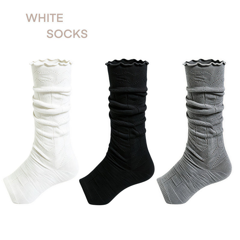 White Socks - Slouch Stirrup - Mesh Stirrup Socks with Ruffled Edges