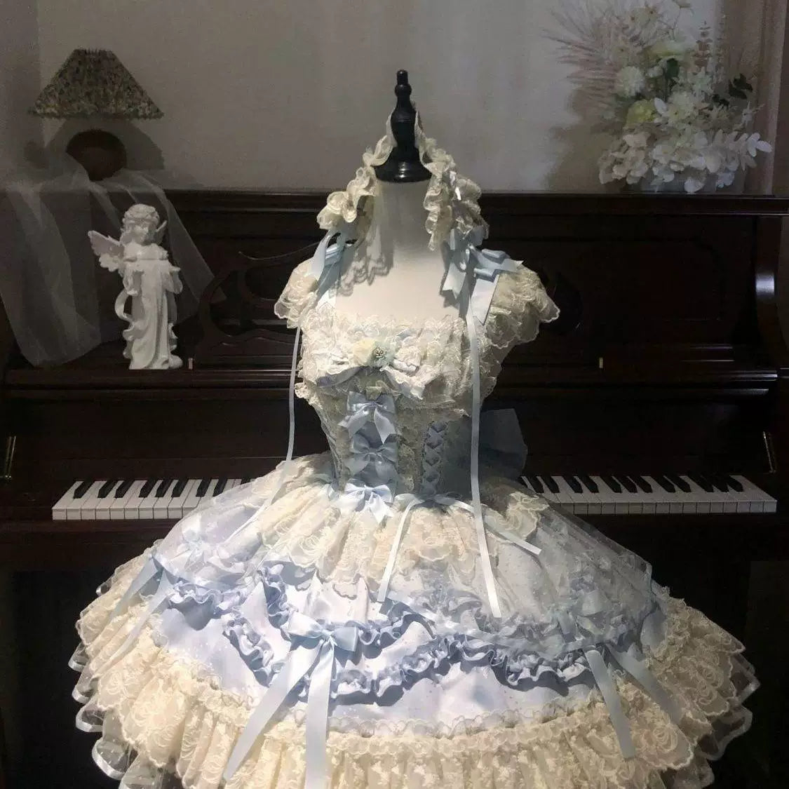 Sweetheart Dream Machine - Rose Poem Ballet - Strappy JSK dress with lace ruffles and ribbon bows