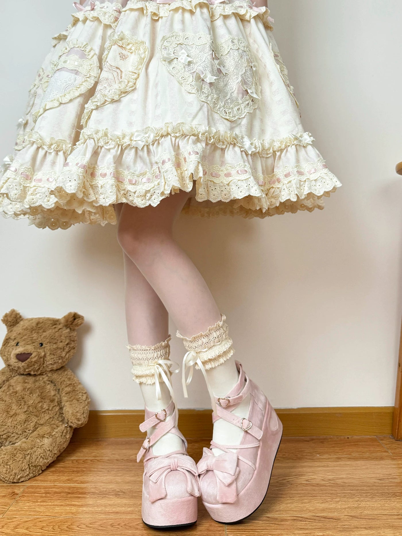 Chubby Bear Tales - Vintage Doll - Lace-Trim Socks with Ribbon Ties in Three Lengths