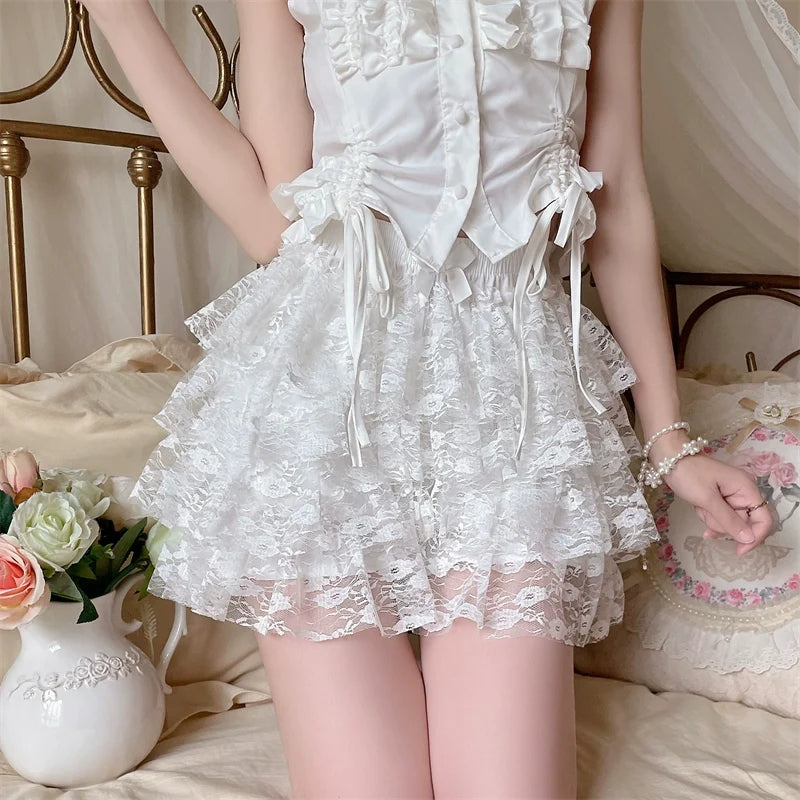 Sugar Girl - Daily Cotton Lolita Safety Shorts - White Lace Bloomers Petticoat