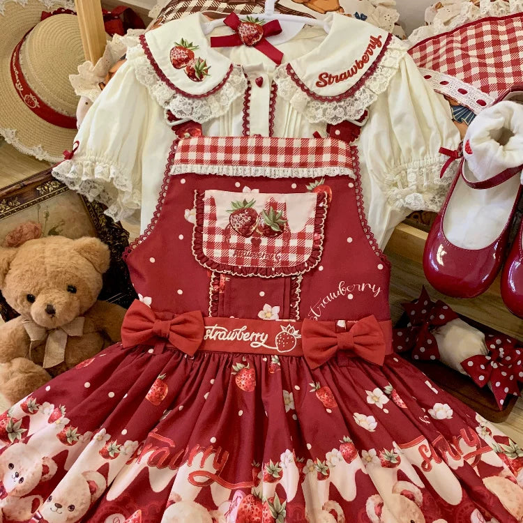 Velvet Strawberry - Sweet Printed Pinafore JSK Dress Set - detail view 7