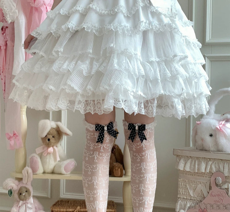 roji roji - Polka Dot Lace - Sheer Lace Socks with Polka Dots and Ribbon Bows