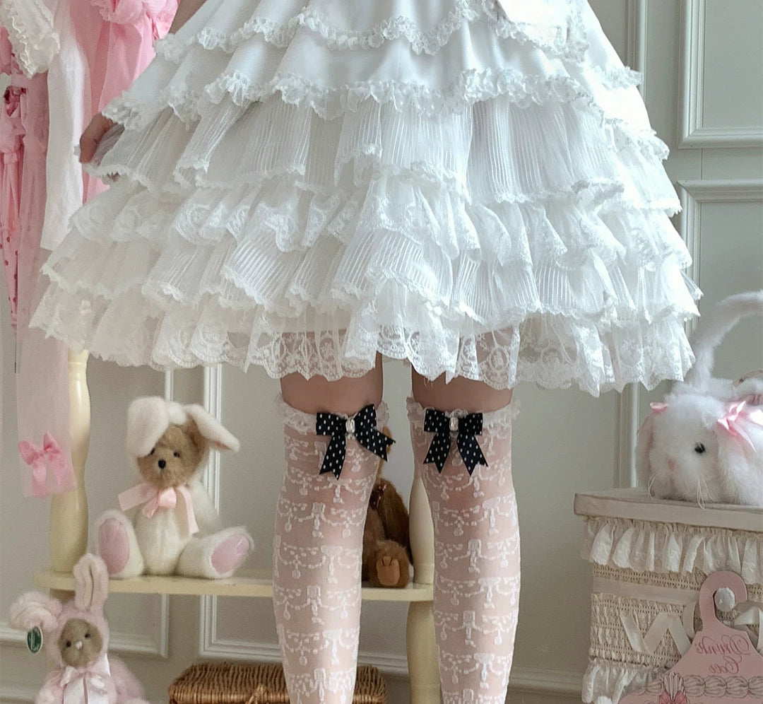 roji roji - Gemmed Bow - Lace Socks with Polka-Dot Bows