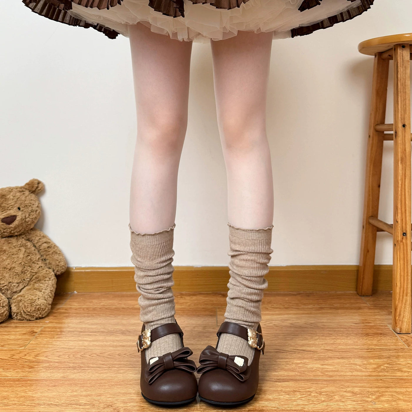 Chubby Bear Tales - Antique Doll - Thin Mid-Calf Socks with a Slouchy Ruched Shape