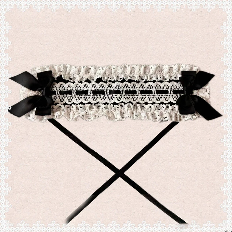 First Otome - Black Old School Lolita OP Dress, Lace Details Hairband Only (one size / choose M) S