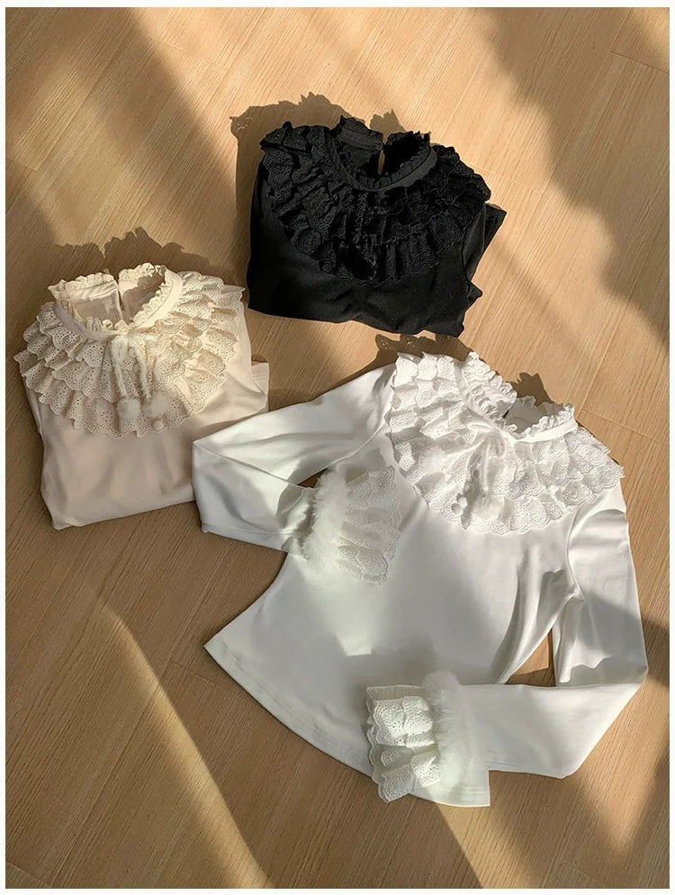 With PUJI - Frostfall - Winter Sweet Lolita Inner Wear, Layered Lace