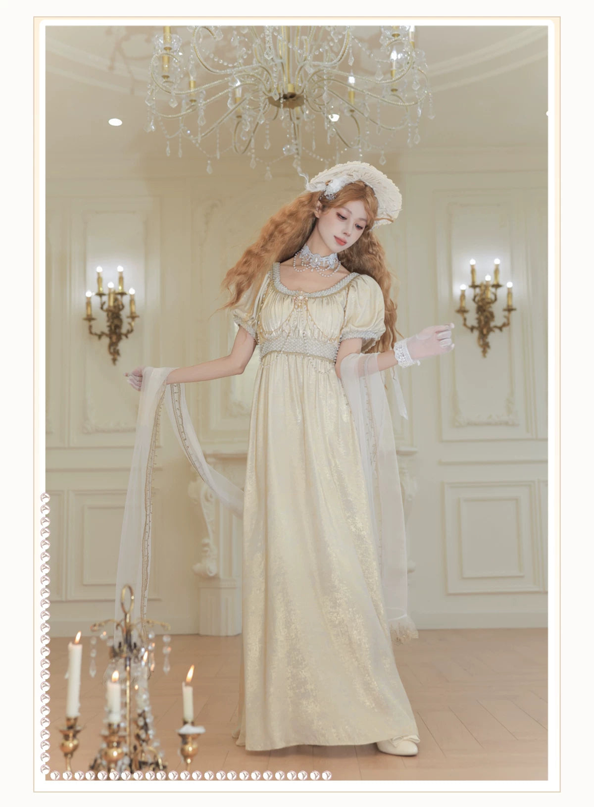 Thousand Wood - Moonlight Amber - Long OP Dress with Empire Waist and Beaded Trim