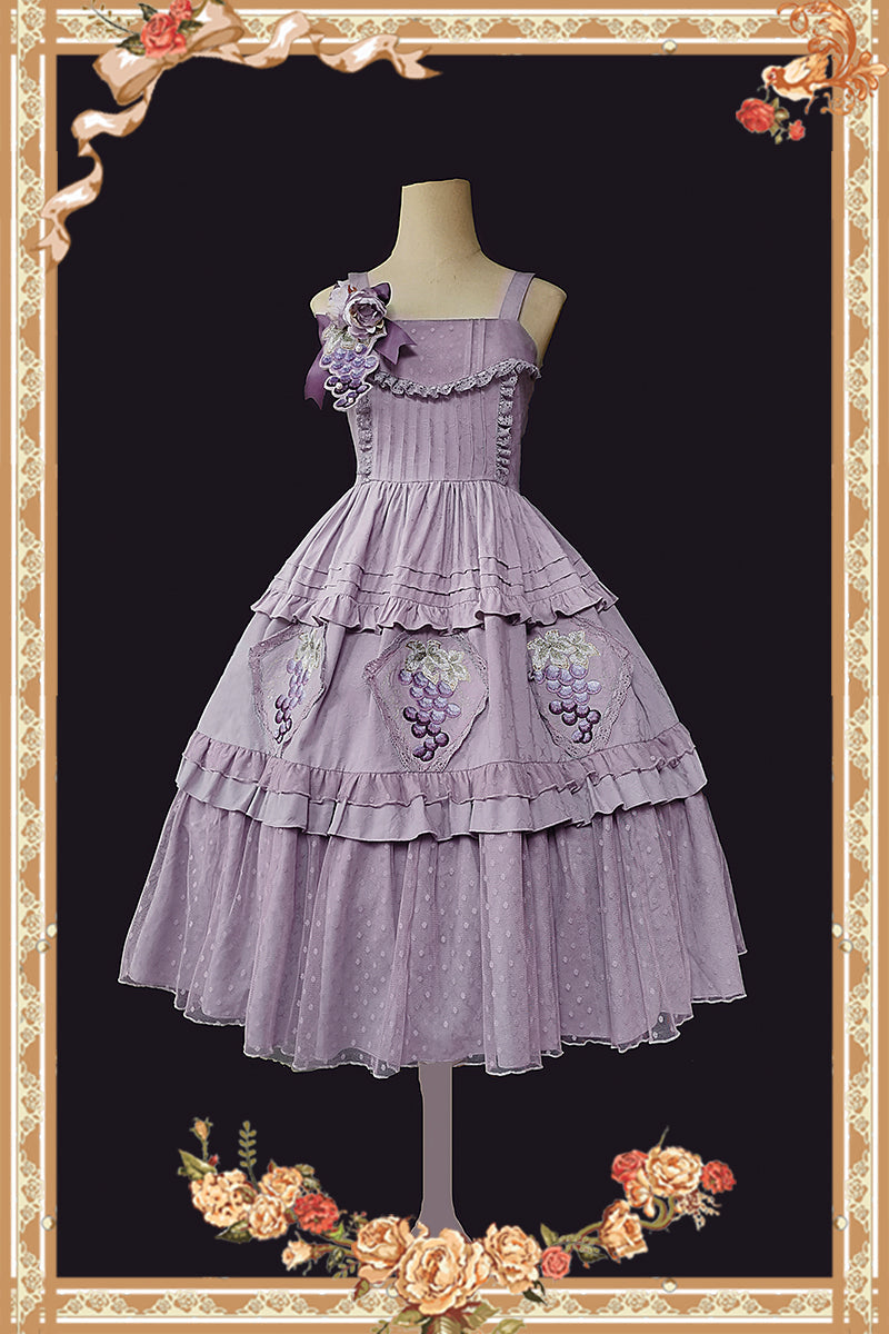 Grape Manor - Country Lolita JSK Suit with Grape Embroidery Purple JSK only (the brooch is not included) S