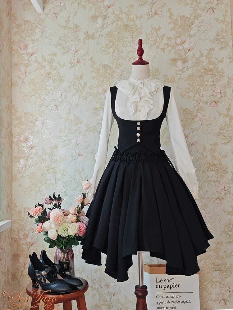 Sentaro - Pleated Irregular Knit Floral Slim - Fit Vest and Half Skirt Set SK Skirt