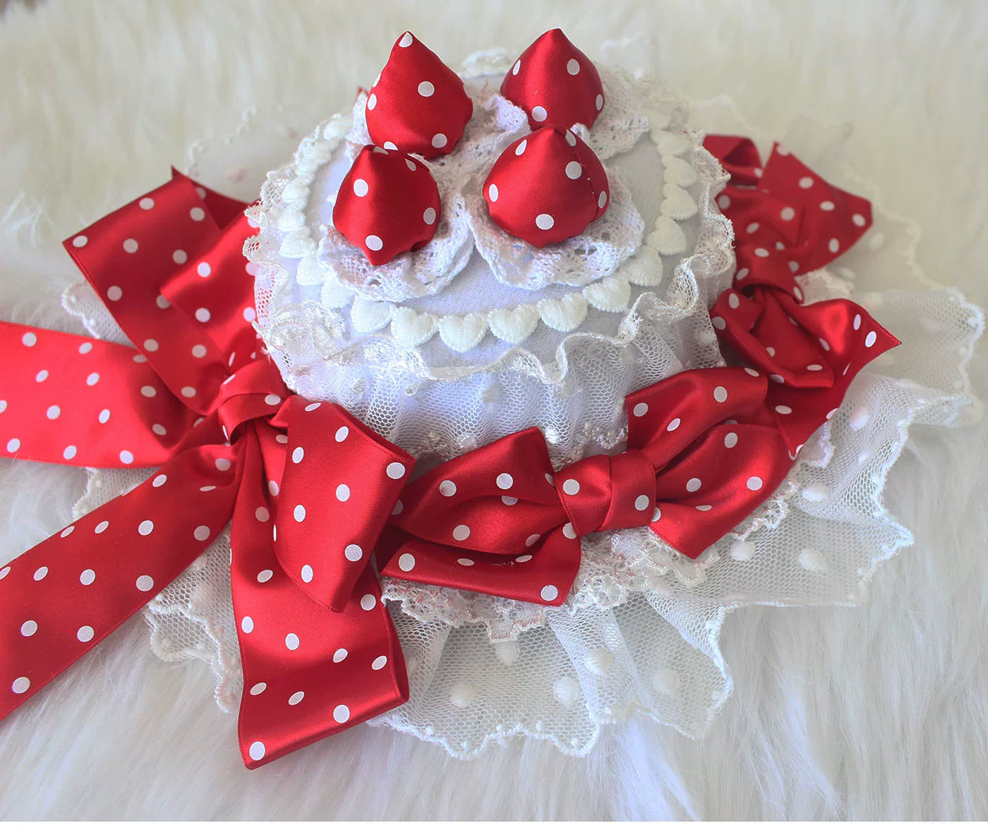 Deer Girl Handmade - Strawberry Angel Cake - Mini Top Hat with Ribbon Bows