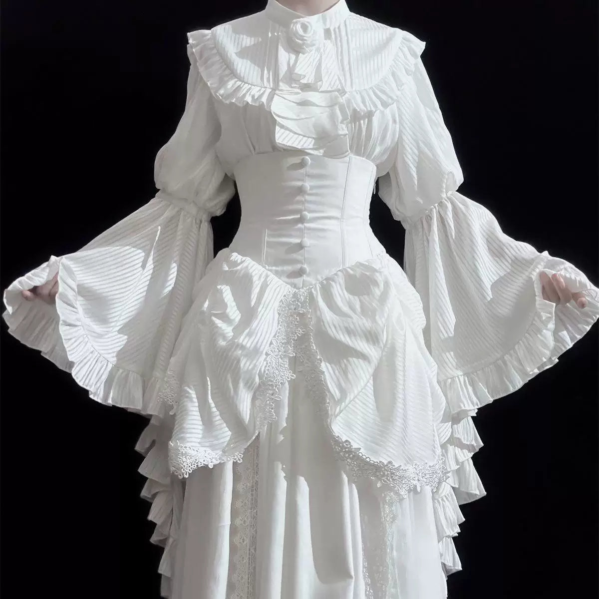 Sweetheart Dream Machine - Dreamwalk Gothic - Blouse and Skirt Set with Flared Ruffle Sleeves