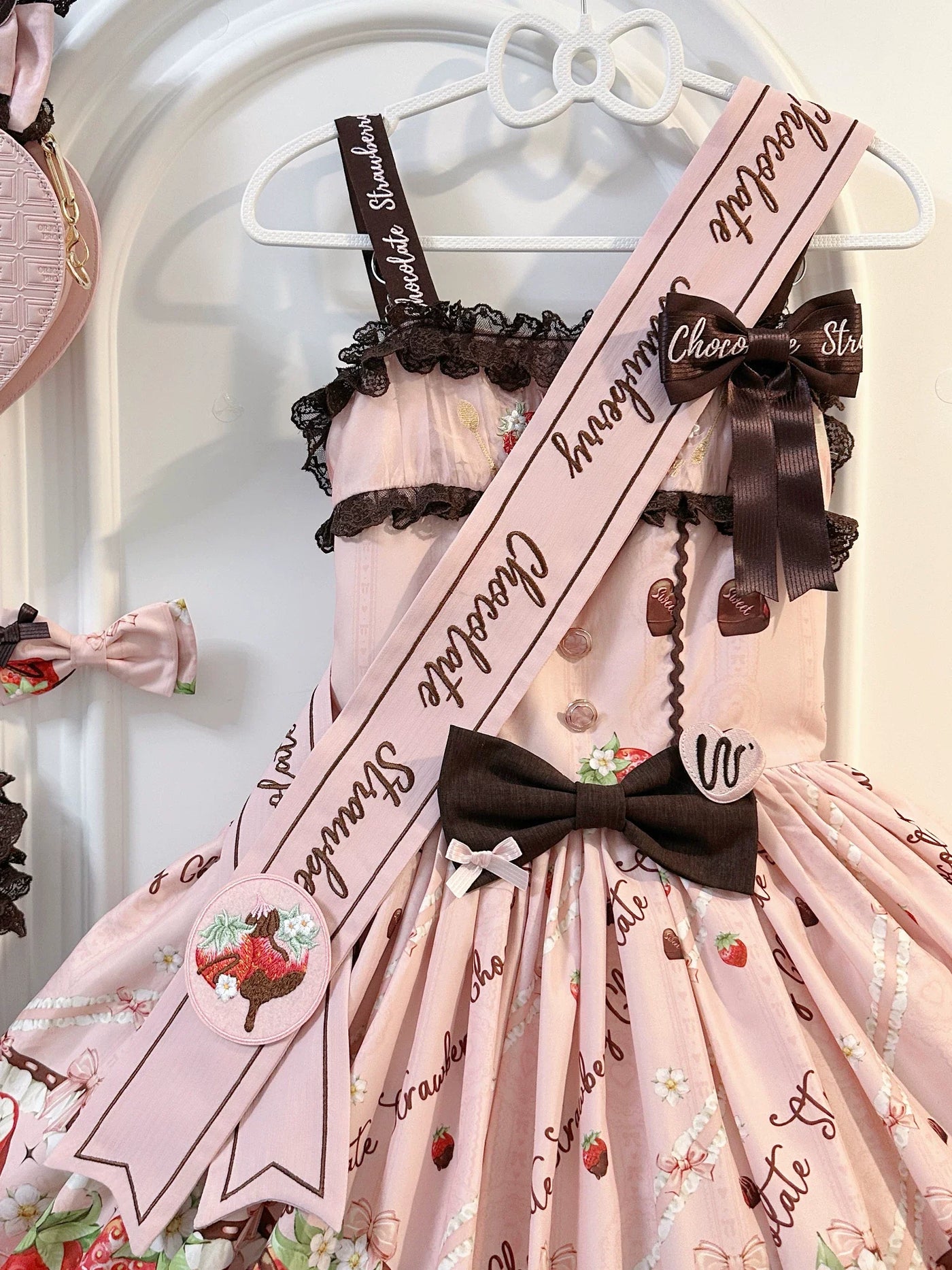 DreamWhale - Strawberry Chocolate Lovers - Sweet Lolita Embroidered Printed Accessory