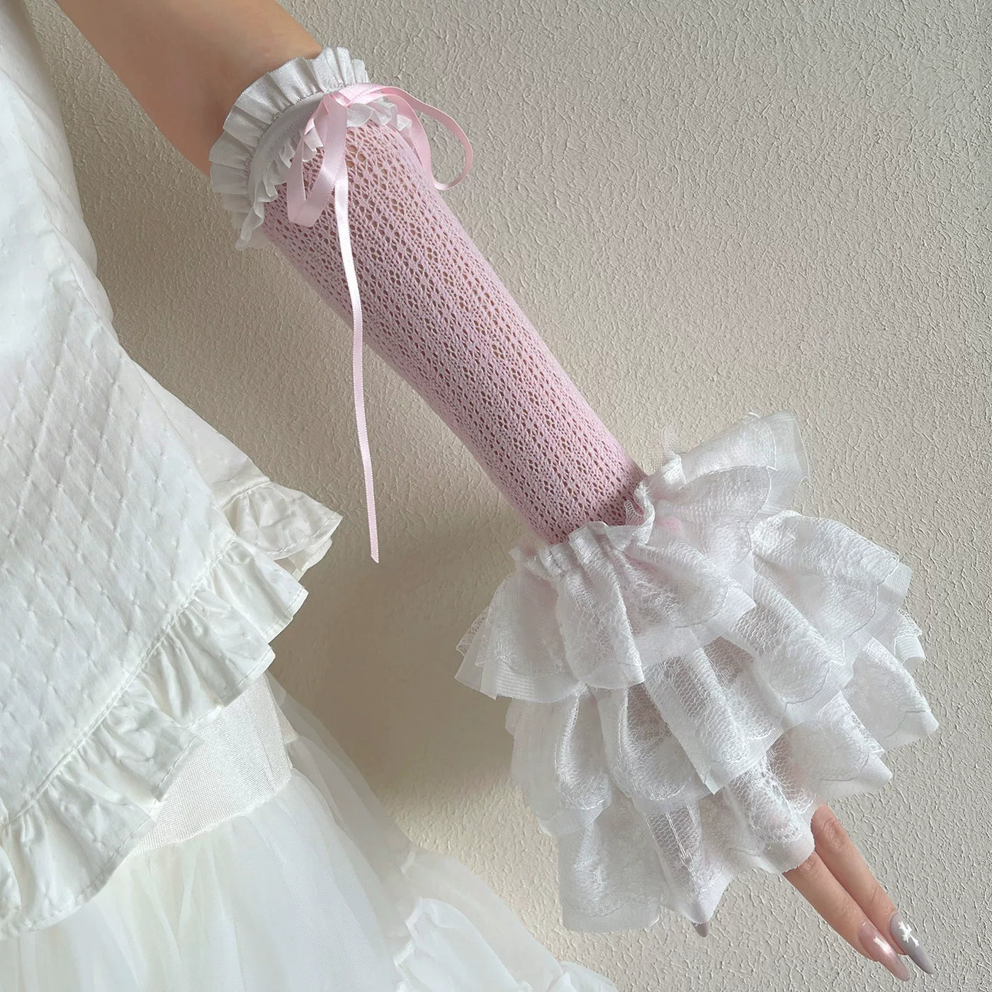 Sock Noble - Bridal Lace - Long Arm Sleeves with Layered Lace Ruffles