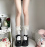 (Short socks) White base, milky-white ribbon / One Size