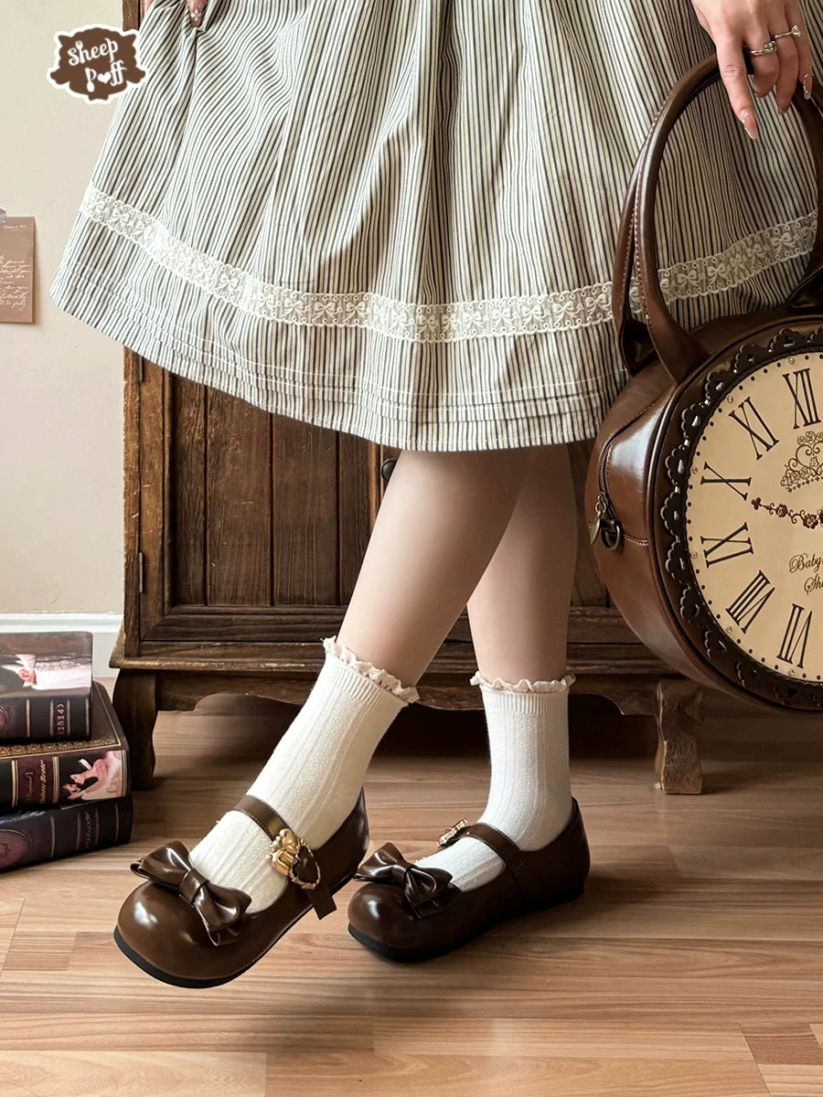 Sheep Puff Soft Sole Hugging Bear low heel Lolita shoes featuring plush bear design and comfortable footwear style.