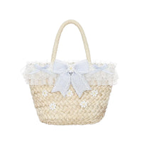 To Alice - Daisy Cake - Blue Plaid Sweet Lolita JSK Dress with Daisy-Trimmed Bows - Straw Bag Only / One Size