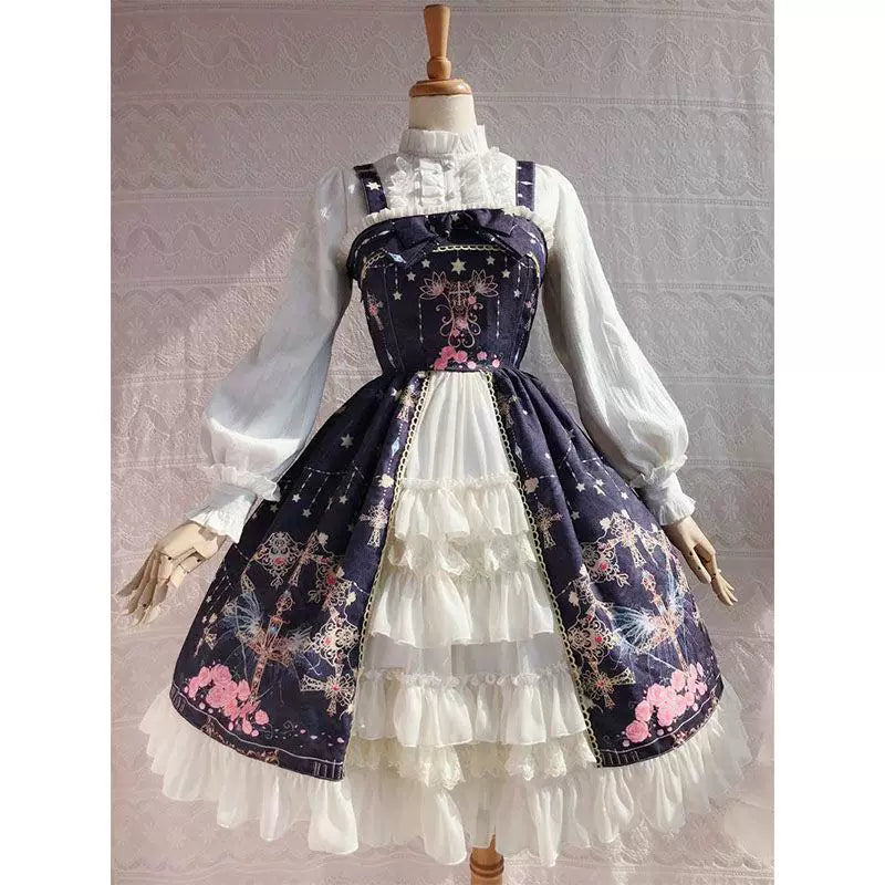 Sweetheart Dream Machine - Ruffled Jacquard - Off-White Long-Sleeve Blouse with Lace Ruffles