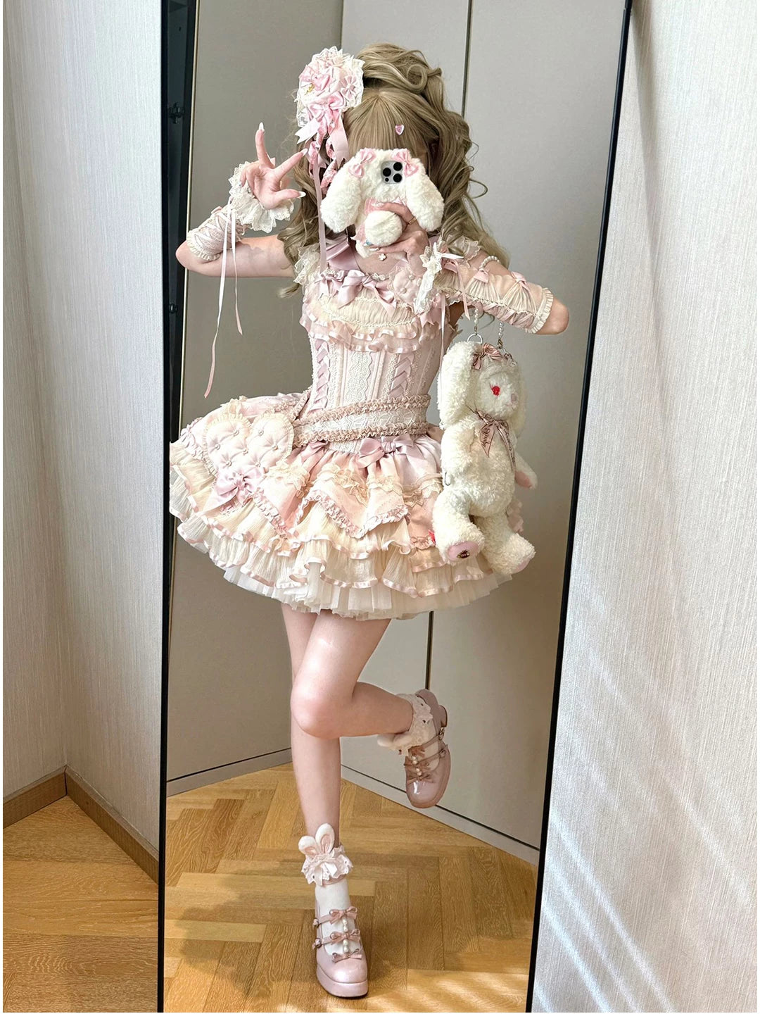 Creamy - Ribbon Heart - Pink JSK dress with a large heart accent